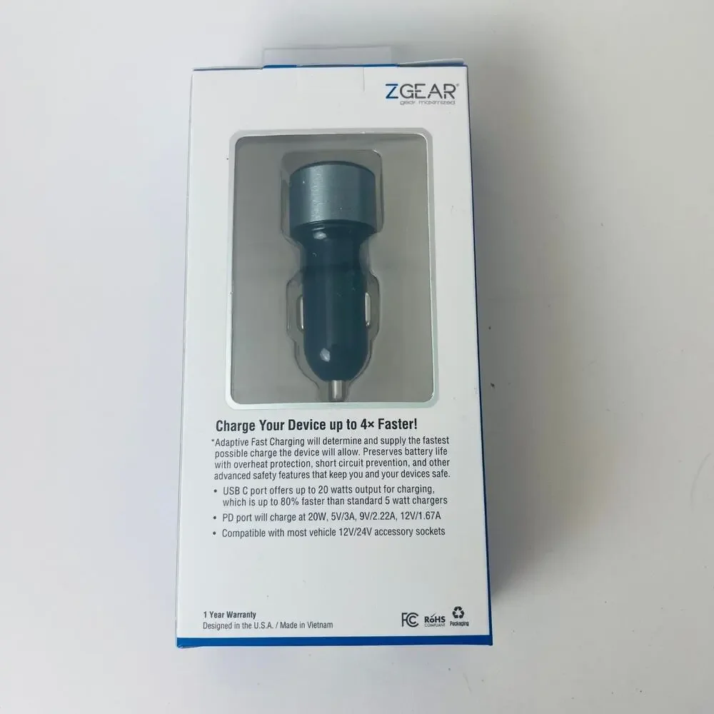 Z Gear Adaptive Fast Charging USB C Car Charger 20 watts for‎ USB C - NEW
